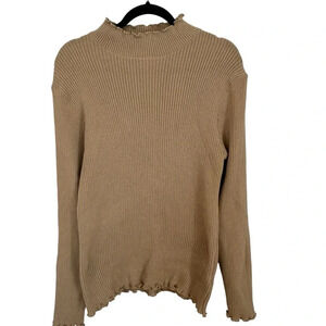 Shein Curve Women's Long Sleeve Tan Ribbed Ruffle Hem Top Size 2XL GUC